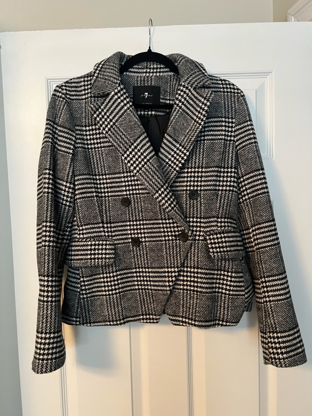 7 For All Mankind Black and White Plaid Double-Breasted Blazer - never worn